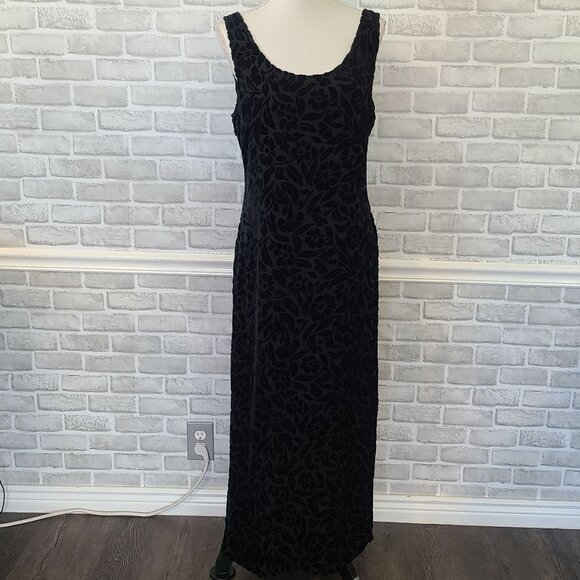 Vintage Express Y2K 90s Black Velvet Floral Burnout Shift Dress Silk Whimsygoth - Picture 1 of 7
